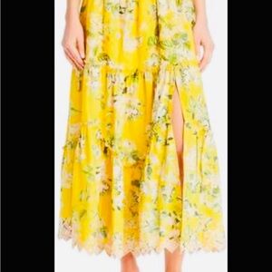 HEMANT & NANDITA Yellow Floral Maxi Skirt with Side Slit